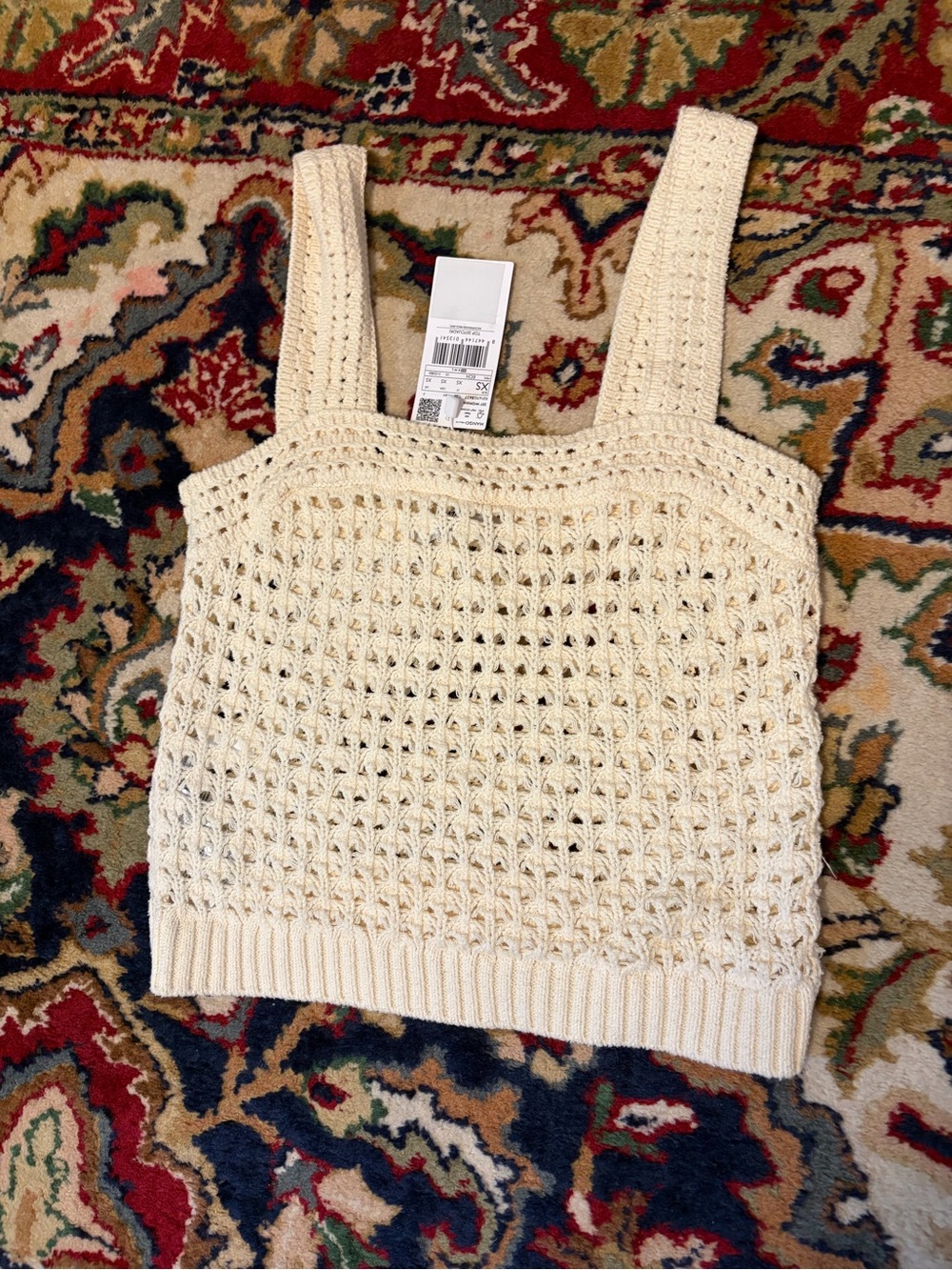 Mango Cream Crochet Knit Tank Top NWT